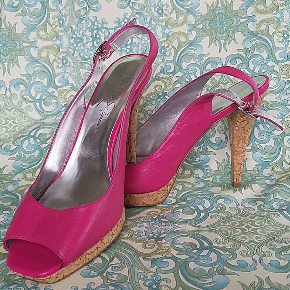 Jessica Simpson pink cork heel size 8
